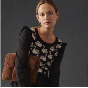 Anthropologie Black and White Ruffled Graphic Blouse